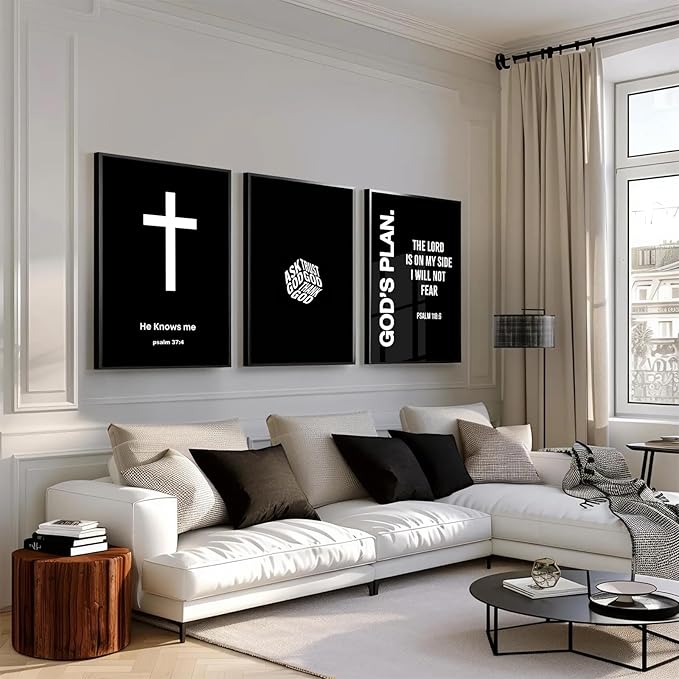 Christian Jesus Wall Art Black White God Canvas Wall Decor Religious Bible Verse Poster Modern Christian Cross Painting Artwork Christ Scripture Prints Picture for Bedroom 12x16 Inch Unframed Set of 3