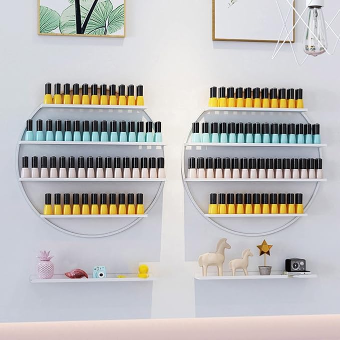 Metal Wall-mounted Nail Polish Storage Racks Wall-Mounted Nail Polish Display Rack Round Shelf Organizer Storage Holder Metal Floating Shelf Display Case Shelf,for Essential Oils, Perfume,Makeup Bottl