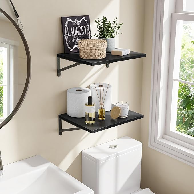 Fixwal Deep Floating Shelves for Wall, 15.7in X 11.8in X 0.6in Wide Black Shelves for Bedroom, Large Wall Shelf for Living Room, Kitchen, Bathroom, Laundry Room and Decor Storage (Set of 2)