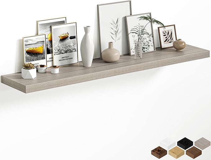 12 Inch Deep Floating Shelves, 60W x 12D Floating Shelf for Books, Rustic Wood Deep Wall Shelves for Home Storage & Display, 1.5" Thicked Shelves for Kitchen, Living Room, Bedroom, Gray, 1 Pack