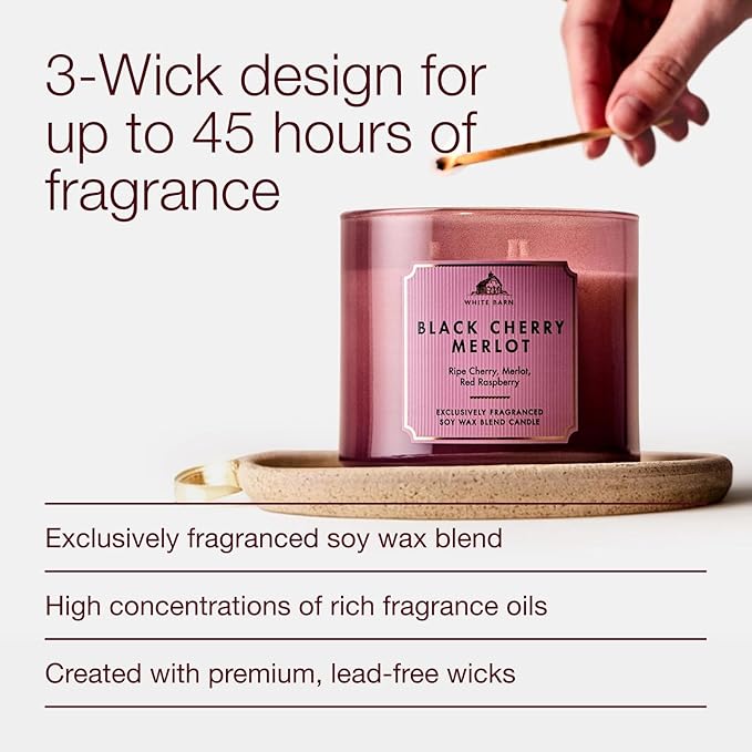 Bath & Body Works Black Cherry Merlot 3-Wick Candle - Scented Candle for At-Home Use - Long-Lasting, Room-Filling Fragrance - High Fragrance Oil Concentration - Soy Wax Blend - 2-Pack