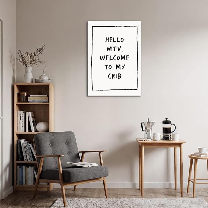 Framed Trendy Wall Art Eclectic Home Decor Hello MTV, Welcome to My Crib Art Print Funky Eclectic Gallery Wall Art Prints for Bedroom Living Room Aesthetic Wall Art Print 16x24 inch, Ready to Hang