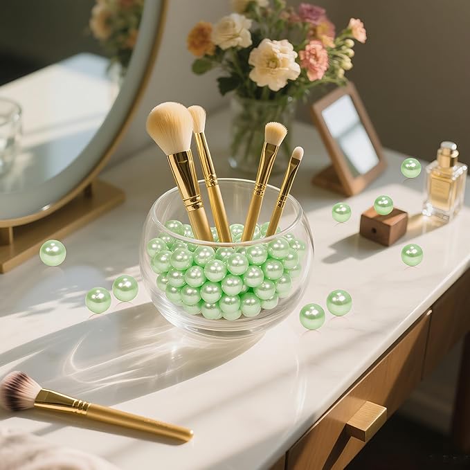 1400Pcs Light Green Vase Filler Pearl Beads for Crafting 8mm Beads No Holes Decor Suitable for Wedding Decor, Party Decorations, Centerpiece Table Decorations