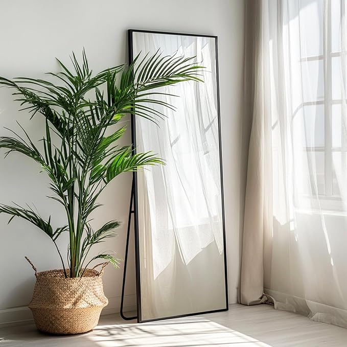 Sunniry Mirror Full Length, Floor Mirror Full Length with Aluminum Metal Frame, Body Mirrors for Bedroom, Living Room, Dressing Room, Baber Shop, Home Décor. (56x18 inch, Black)