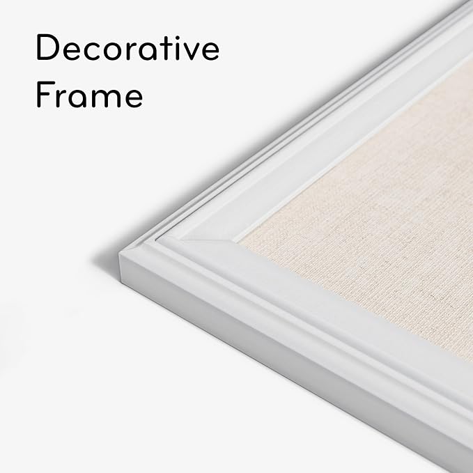 U Brands Farmhouse Linen Bulletin Board, 30" x 20", White Wood Frame, Wall Mounted Pin Board for Home Office, Classroom & Kitchen, Includes Push Pins