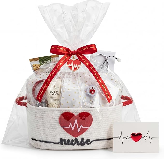 Colingmill 2026 Graduations & Nurses Week Gift Basket Empty to Fill, Woven Rope Basket 15" x 11" x 6" Decorative Storage Baskets with Gift Bag, Bow, Tissue Paper & Year Charm (White)