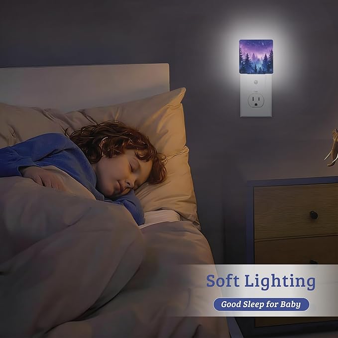 Mystical Forest Night Light,Starry Sky Nightlight Lamp with Dusk to Dawn Sensor for Home Indoor Stairway Kitchen Corridor, Decorative Night Lights Plug Into Wall for Boys Girls Women Men Room Gifts