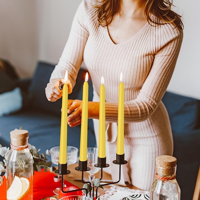 LYOBATH 12 Pack Yellow Taper Candles - Taper Candles 10 Inch Dripless, Smokeless & Unscented - 8 Hours Long Burning - Ideal for Weddings, Dinner Parties, and Home Decor