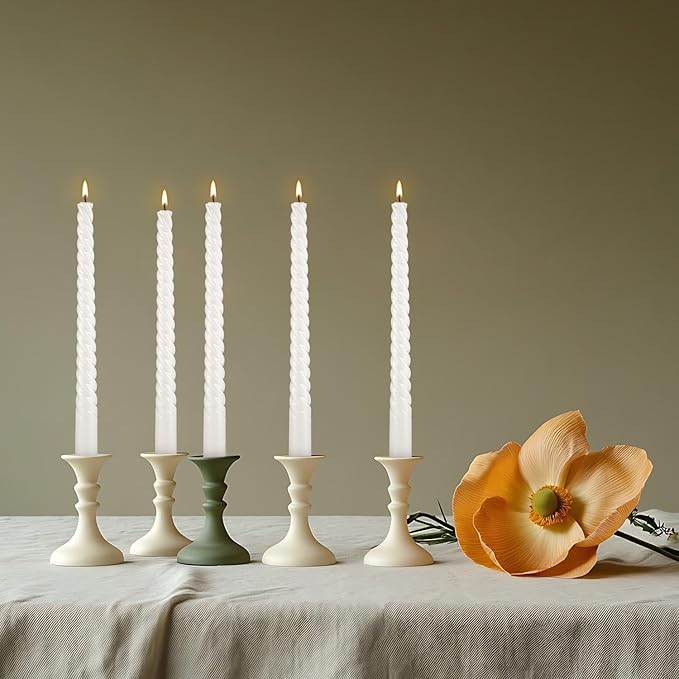WPONSZU 10 Inch White Spiral Taper Candle Set of 12 Pack Unscented Dripless Candlesticks for Valentine's Day,Dinner,Party,Brithday,Wedding,Christmas,and Home Decoration