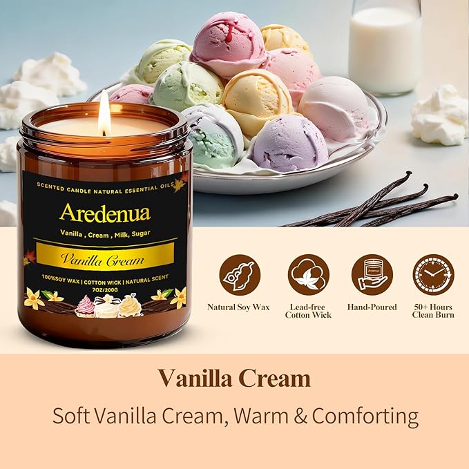 Vanilla Cream Odor Eliminating Soy Candles for Home - Removing Pet, Kitchen & Bathroom Odors, Fresh Air Scented Candle with Clean Vanilla Aroma, Long-Lasting