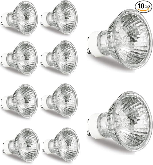 GODONLIF GU10 Halogen Bulb 120V 50W Halogen Light Bulbs for Candle Warmer Lamp, GU10+C, MR16 with Glass Cover, 2700K Warm White, Dimmable, Pack of 10