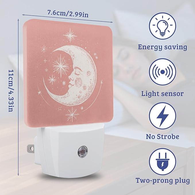 Boho Moon Night Light,Nightlight Lamp with Dusk to Dawn Sensor for Home Indoor Stairway Kitchen Corridor, Decorative Night Lights Plug Into Wall for Boys Girls Women Men Room Gifts