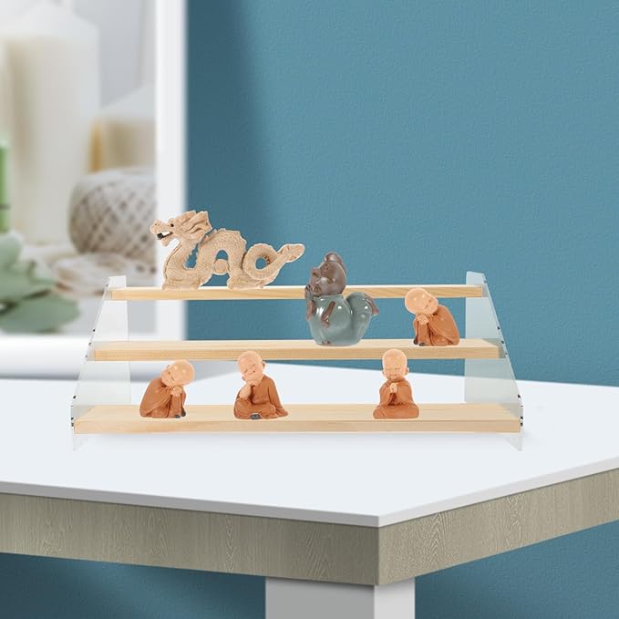 OSALADI Wooden Riser Display Stand 30Cm Tiered 3-Layer Organizer for Collectible Figures Makeup Jewelry Holder Desktop Storage Shelf for Home Decor