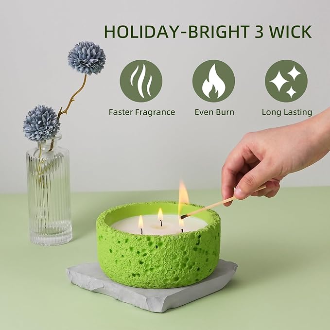 Viyffo 20oz Large Scented Candle - Lemon & Sage, 3 Wick Home Scented Candle, Non Toxic Soy Candle for Women and Men, Lemon Green Textured Ceramic Jar, Luxury Fragrance, Fresh Home Décor & Gift