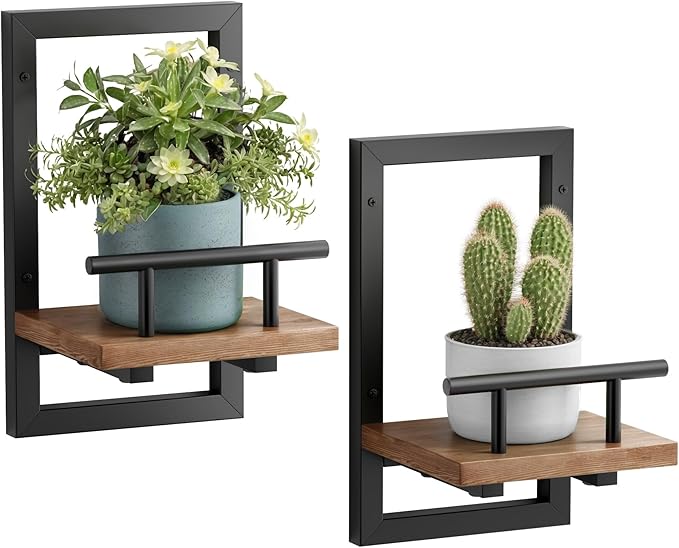 Sbosbo Floating Shelves for Wall, Plant Shelf Indoor, Wall Planters for Indoor Floating Plant Shelves for Bedroom, Living Room, Kitchen, Office, Bathroom Decor (2 Pack)