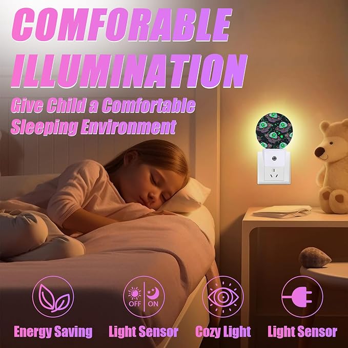 Alien Night Light Spaceship Night Lights LED Lamp Round Plug into Wall Nightlight with Dusk to Dawn Sensor Home Hallway Stairway Kitchen Decor