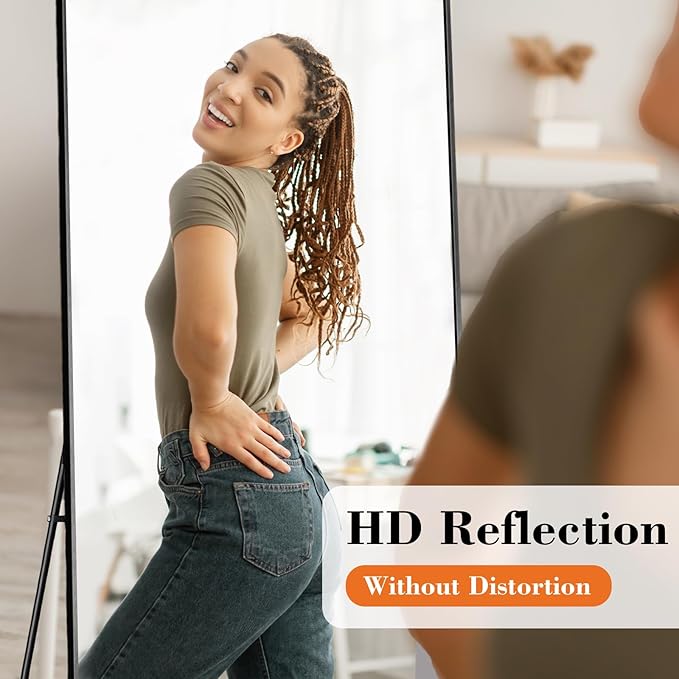 NEWBULIG Full Length Mirror, Full Body Floor Mirror with Aluminum Alloy Thin Frame, Wall or Standing Mirror for Bedroom, Living Room, Dressing Room