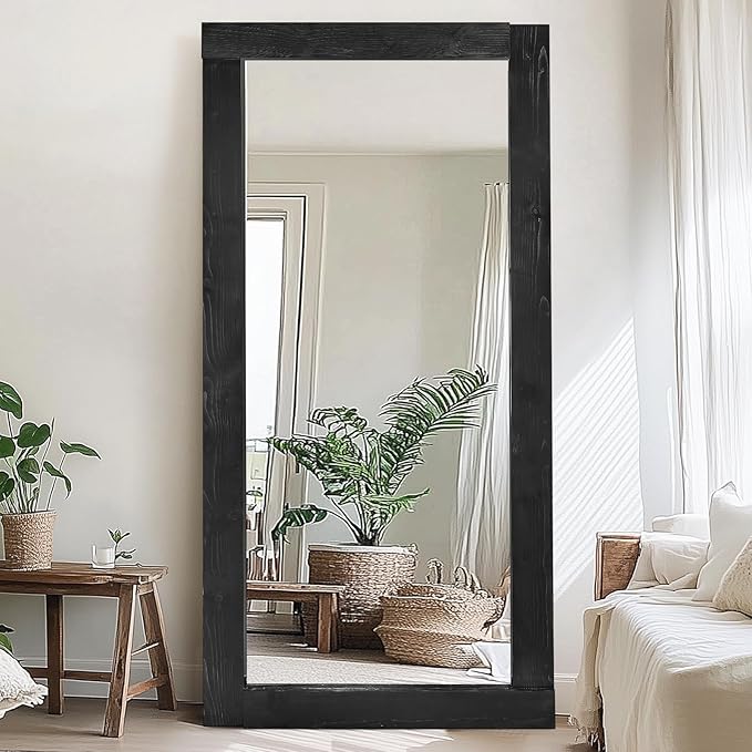 Full Length Mirror 71"x32" – Solid Wood Frame, HD Tempered Glass, Wall Mounted & Leaning, Rustic Modern Decor for Bedroom, Living Room, Entryway, Black