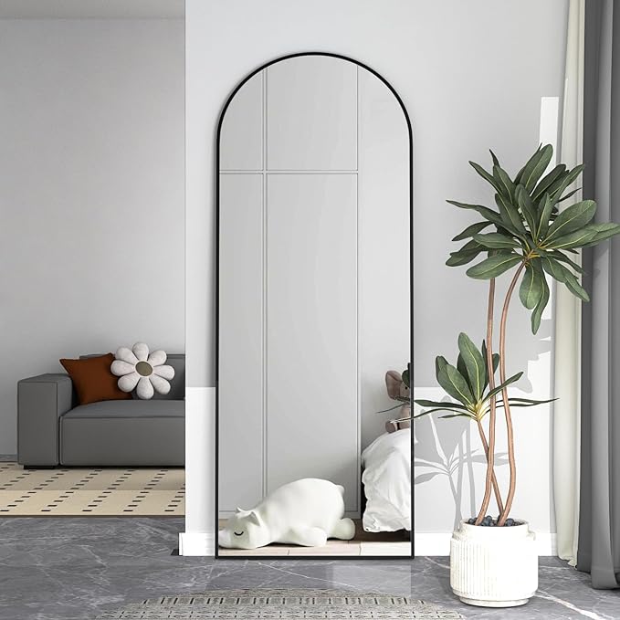 Full Length Mirror 64"x21" Arch Floor Mirror with Stand Arched Mirror Full Body Mirror Black Standing Hanging or Leaning Against Wall for Bedroom Entry, Bedroom, Living Room