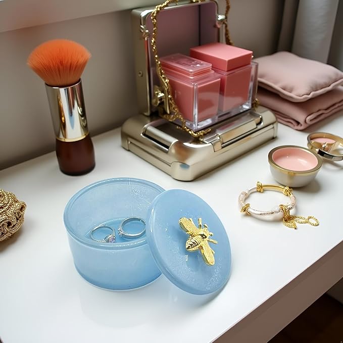 Cute Glass Candy Box - Glass Jar with Lids for Storage Candy Cookie, Vintage Candy Jar Candy Dish for Office Desk Buffet,3.15x3.15x2.28 H IN-GRB019-Blue