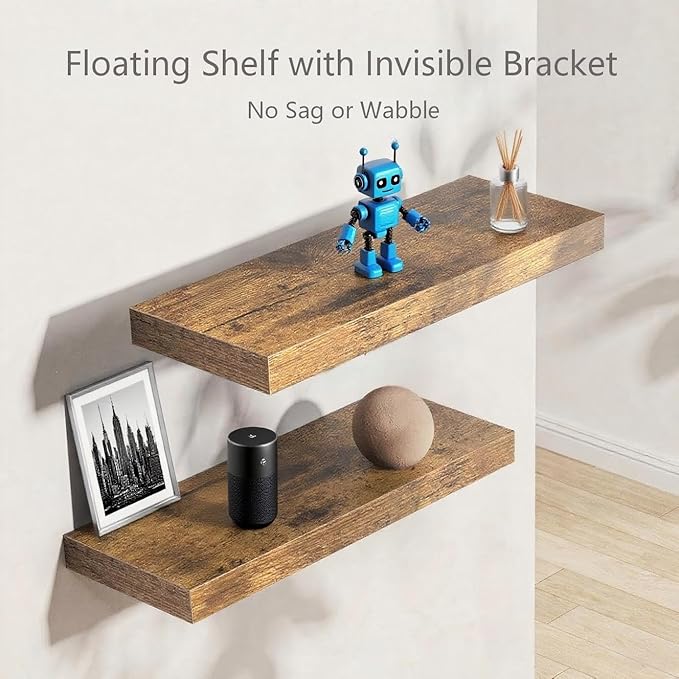 Vervida® Floating Shelves for Wall 35.4" Extra Long - Wall Shelf Bathroom Kitchen Living Room Bedroom Farmhouse Home Decor Display Bookshelf Large 35.4 x 9.3 inch Set of 3, Rustic Brown