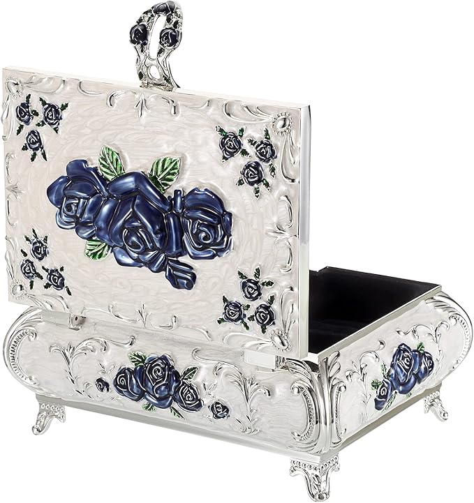Hipiwe Metal Decorative Jewelry Box Vintage Treasure Chest Case Ornate Trinket Organizer Earrings Necklace Bracelet Storage Box Ring Holder Keepsake Box for Women