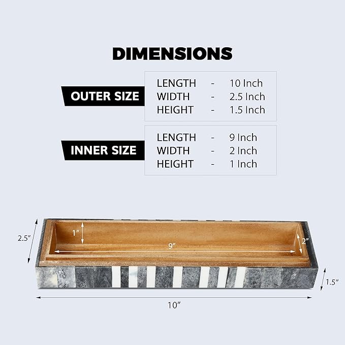 Handicrafts Home Decorative Storage Box with Lid, Patisserie Cafe Stripe Pattern Remote Holder Box, Slim Coffee Table Storage Organizer, Wooden Kitchen Counter Desk Shelf Box, Grey & White, 10x2.5x1.5