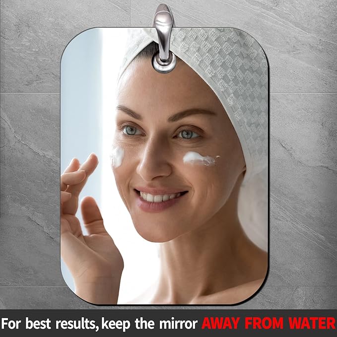 Shower Mirror Fogless for Shaving, Medium 8 x 6 inches Small Mirror for Wall Camping, Frameless Portable Hanging Travel Mirrors, Unbreakable Handheld Locker, Makeup Plastic, Shave Mirrors, Bathroom
