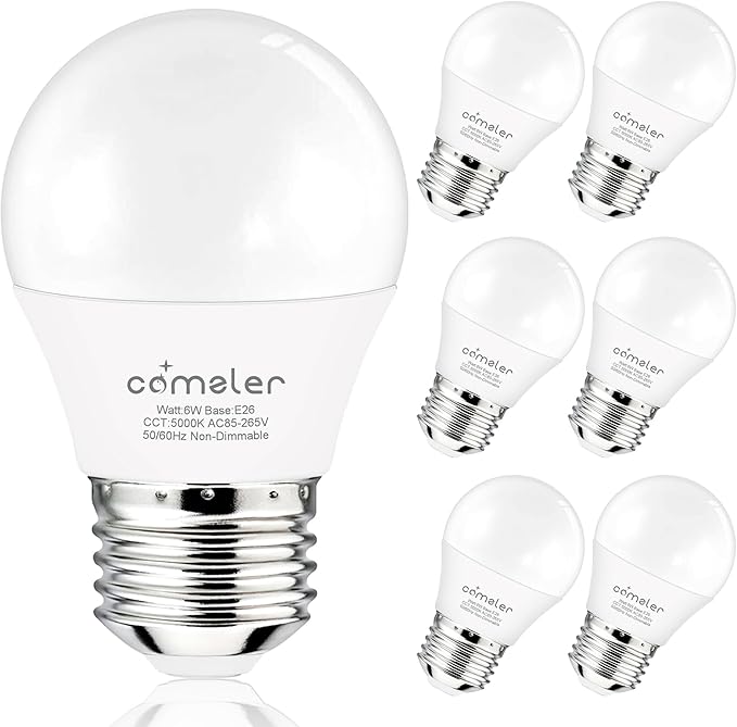 comzler 6W A15 LED Bulb Daylight 60 Watt Equivalent, E26 Medium Screw Base Small Light Bulb Cool White 5000K, Home Lighting Decorative Ceiling Fan Light Bulbs Non-Dimmable(Pack of 6)