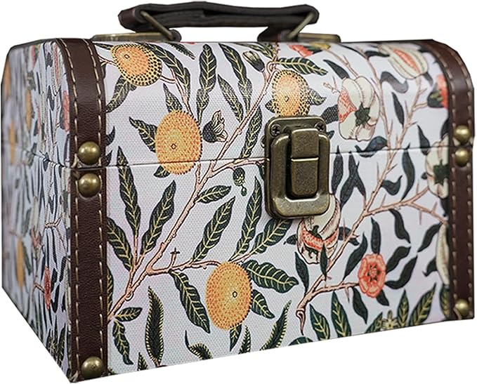 Vintage Decorative Storage Box with Handle, Retro Floral William Morris Keepsake Organizer Chest for Jewelry, Trinkets, Gift Packaging and Home Decor, 7 x 5.6 x 4.7 Inch