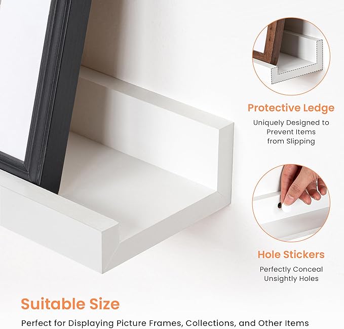RICHFOCUS Picture Ledge Shelf, 72 inch Floating Shelves Set of 2, Wood Wall Shelves with Lip, Wall Decor Storage for Bedroom Living Room Bathroom Kitchen Nursery Photo Picture, White
