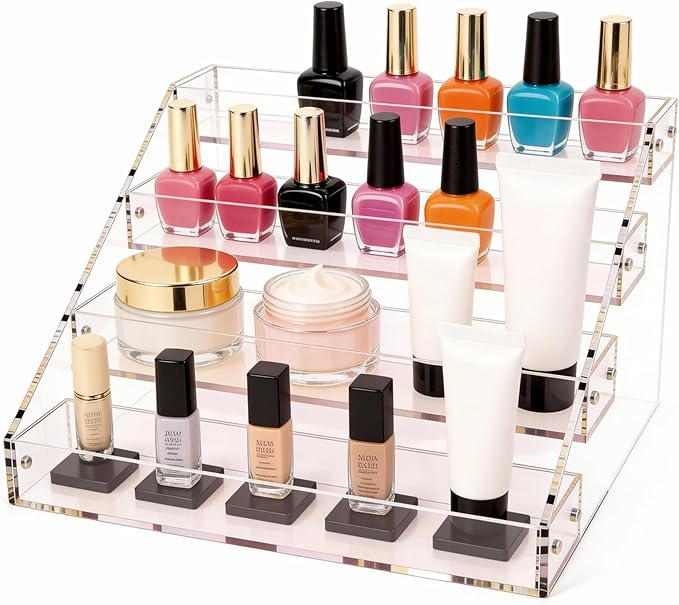 Acrylic Perfume Stand Organizer, 12 Inch 4 Tier Display Stand, Skincare and Makeup Organizer for Vanity, Cologne Stand for Dresser