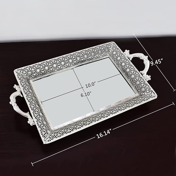 Decorative Mirrored Tray Home Decor Vanity Tray for Dresser Make Up Jewelry Organizer Silver Perfume Tray Rectangle Decorative Serving Glass Mirror