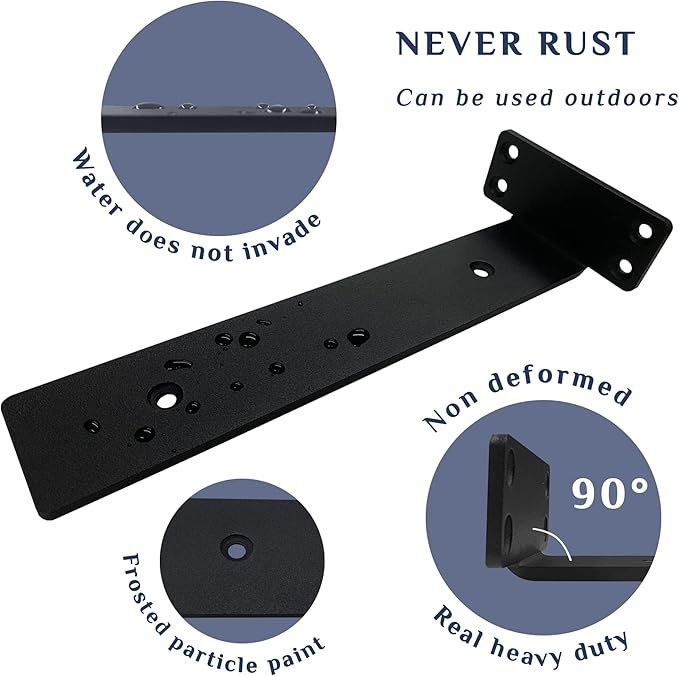 Starunder 6 Pack Floating Shelf Brackets,12 inch Heavy Duty Industrial Shelf Bracket, Black Metal L Brackets for Shelves Support DIY(1/5 Inch Thicked)