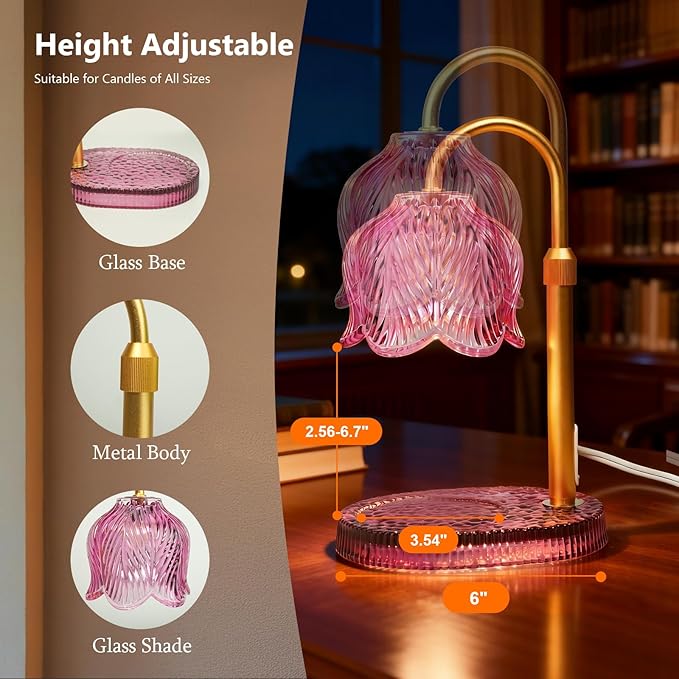 Candle Warmer Lamp with Timer Dimmable, Adjustable Candle Warmer Lamp for Jar Candles 3-Wick, Flameless Smokeless Candle Heater with 2 Bulbs, Home Decor Birthday Mothers Day for Women Mom