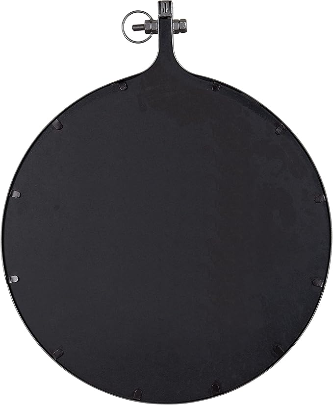 Kate and Laurel Yitro Round Industrial Rustic Metal Framed Wall Mirror, 23.5in x 28.5in, Dark Charcoal