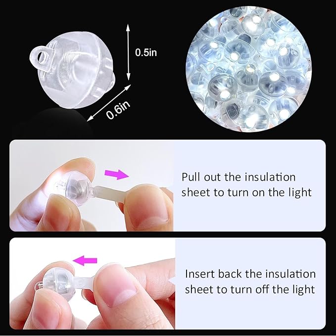 100Pcs Balloon Lights with Clear Hanging Line, Long Standby Time Mini Ball Lights for Party Decorations, Paper Lantern, Easter Eggs, Birthday Party, Halloween Christmas Decoration(Glow steadily White)