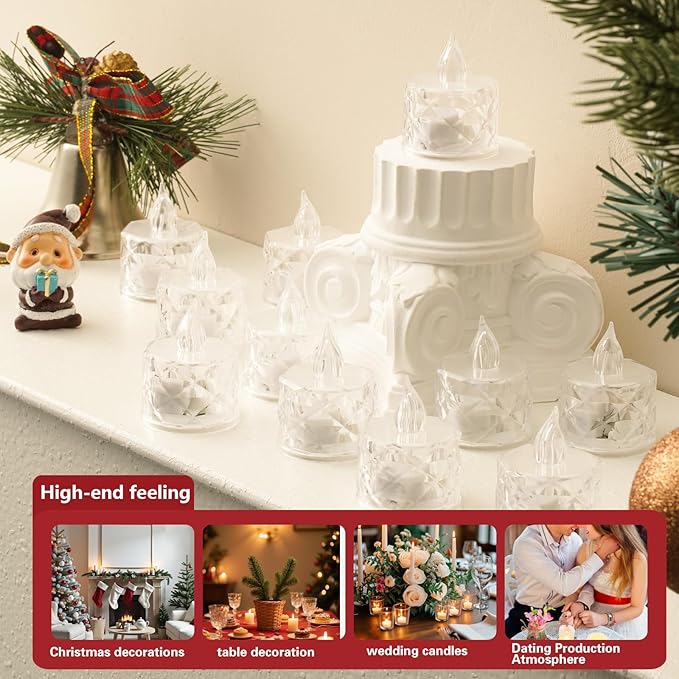 12 PCS flameless tealight Candles, Battery Operated Flickering Tea Lights. Suitable for Mother's Day, Weddings, Anniversaries, and Centerpiece Decorations