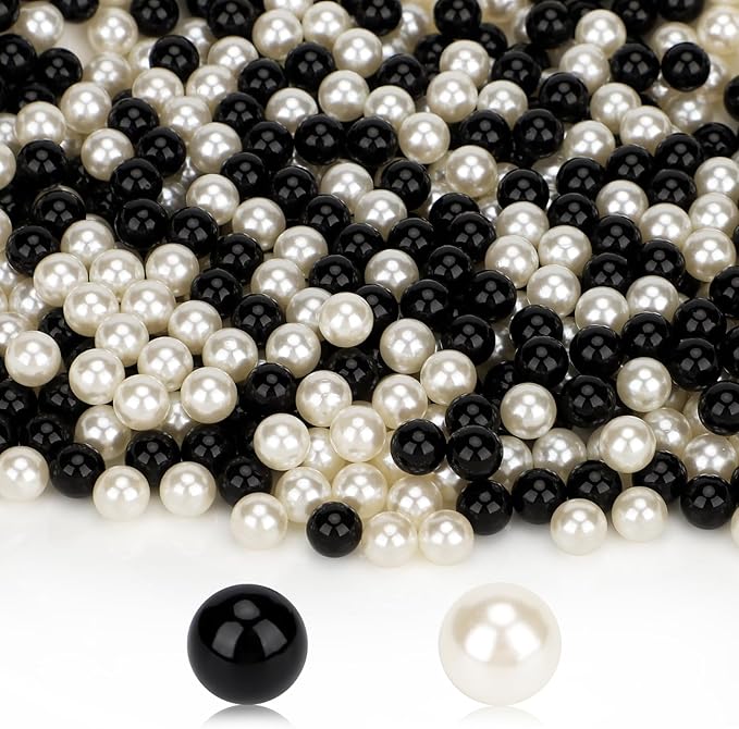 Suream 1300PCS Ivory and Black Makeup Brush Beads with Luster, 8mm/0.31inch Round No Hole Faux Vase Filler Pearls for Table Scatter, Wedding Centerpiece, Craft, Jewelry Making, Christmas, Home Decor