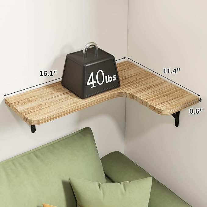 Fixwal Floating Shelves for Wall, Rustic Wood Wall Mounted Corner Shelf for Bathroom, Kitchen, Bedroom, Home Decor, Laundry Room, Living Room, Set of 5 (Carbonized Black)