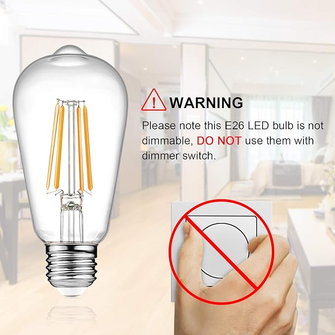 Ascher Vintage LED Edison Bulbs, 6W, Equivalent 60W, Non-Dimmable, Warm White 2700K, ST58 Antique LED Filament Bulbs with 80+ CRI, E26 Medium Base, Clear Glass, Pack of 8