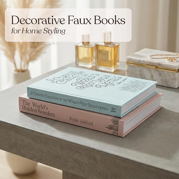 MESMOS Set of 2 Decorative Coffee Table Books, Faux Book Storage Boxes for Bookshelf & Living Room Home Decor, Hardcover Fake Books for Decoration, Travel & Wanderlust Edition