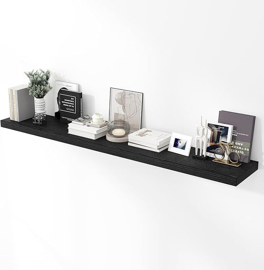 Acovy 72 inch Floating Shelves for Wall, 12 Inch Deep Floating Shelf, Hanging Shelf with Invisible Brackets, Rustic Wooden Wall Shelves for Bathroom, Bedroom, Living Room,Farmhouse Set of 1,Black