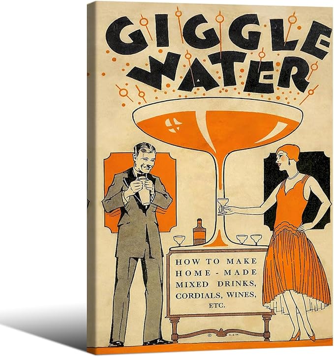 Funny Cocktail Wall Art Vintage Trendy Bar Cart Decor Martini Wine Alcohol Drink Wall Decor 24X36 inch Framed Giggle Water Canvas Prints for Home Bar Kitchen
