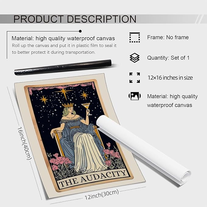 WIUHIO Fun Tarot Canvas Wall Art Feminist Aesthetic Poster Vintage Whimsical Witchy Prints Trendy Funny Quote Wall Decor for Bedroom Wall Decor 12X16 inch Unframed