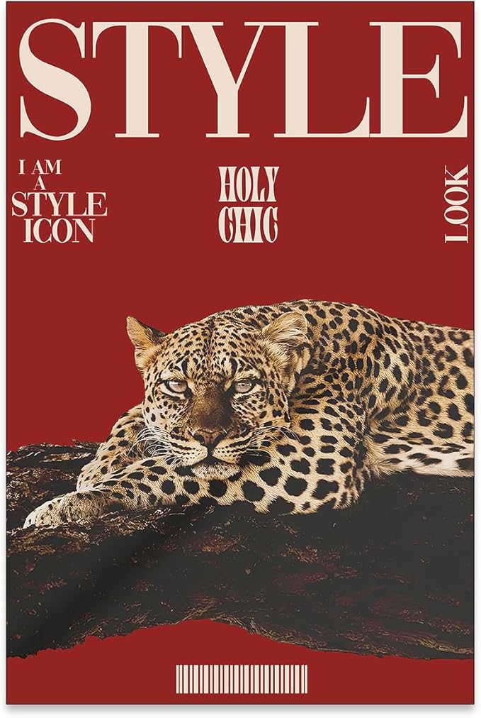 rumlud Red Cheetah Wall Art Vintage Trendy Cool Y2k Leopard Style Posters Funky Magazine Aesthetic Cover Canvas Prints for Living Room Bedroom Dorm Wall Decor 16X24 inch Unframed