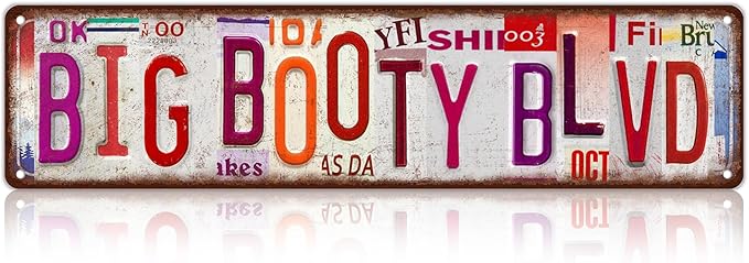 Vintage Big Booty Blvd Wall Decor Street Signs Pink Room Metal Tin Signs Gife for Women Girl 16 x 4 Inches