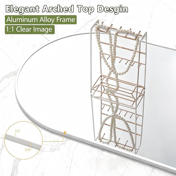 Dewfig Arched White Full Length Mirror, 71"X30" Large Floor Mirror, Full Body Mirrors for Leaning or Hanging, Standing Mirrors for Bedroom, Living Room,Dressing Room, Aluminum Alloy Frame, White