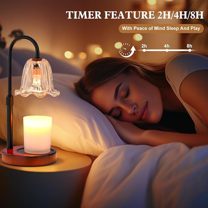Candle Warmer Lamp Electric: Timer Dimmer Candles Warming Jar Light - Height Adjustable Dimmable Warmers Lamps - Flower No Flame Lamps with Heat Warm Melt Wax - Home Bedroom Decor Table Light