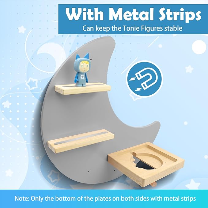 Taladad for Toniebox 1 and Toniebox 2 Tonie Shelf Wall Mounted Set,Tonies Figures Tonies Storage,Magnetic Wooden Floating Shelves Compatible with Tonie Box Player Character for Children Room